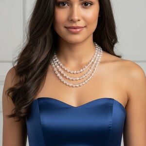 Vintage Art Deco 3 Strand Kaleidoscope Clear Beaded Necklace